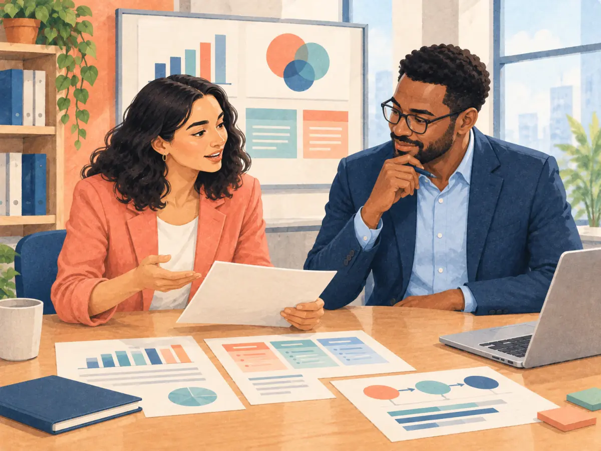 Two colleagues review the case documents at a desk.