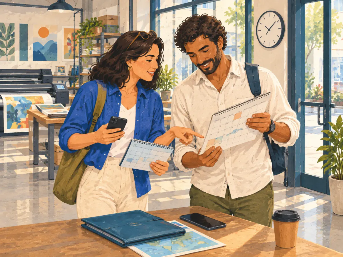 Two colleagues arranging a print-studio visit.
