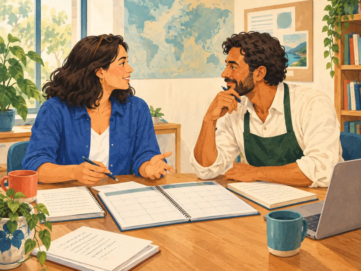 Two friends compare evidence about a family or career decision.