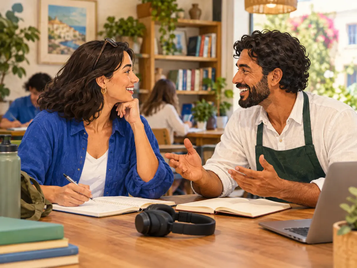 Two adults discuss a learning plan.