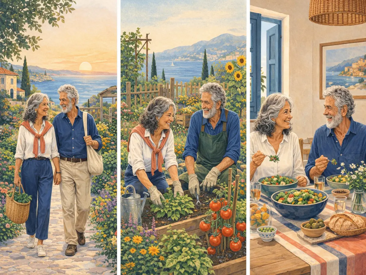 Older adults following active daily routines in a coastal town